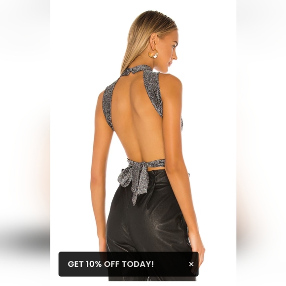 Superdown Sparkly Open Back Halter Cropped Tank Top medium - Picture 1 of 8